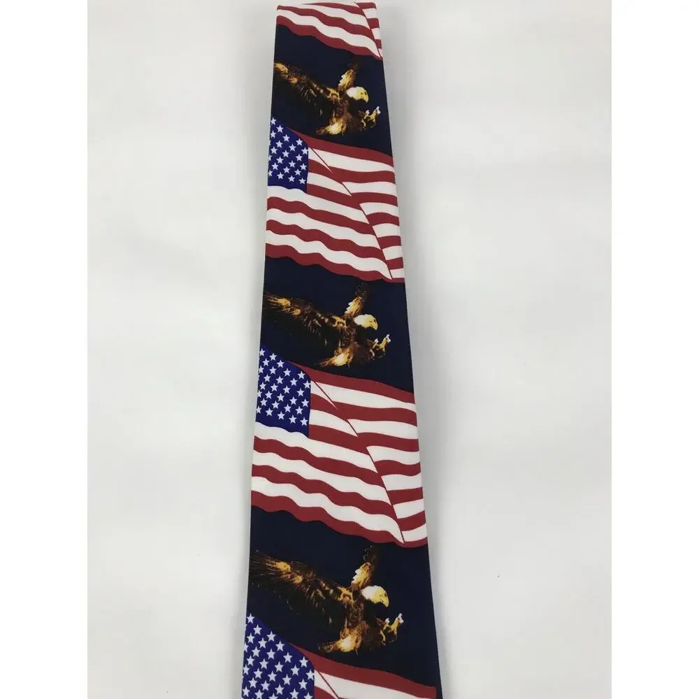 Danggi Man Patriotic Neck Tie Stars & Stripes American Bald Eagle